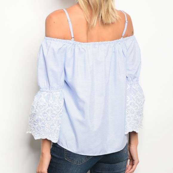Off Shoulder Blue and White Striped Top - Picture 2 of 2
